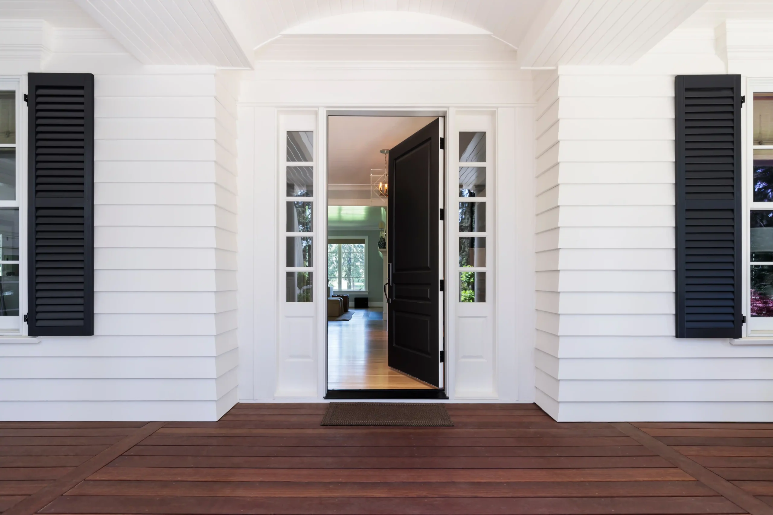 Classic home entrance on a covered porch painted by GoBrush Painting in Melbourne – Exterior painting for traditional homes